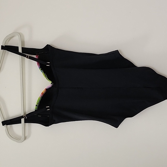 LA Blanca Coastal size 8 Front Shirred One Piece Swimsuit Black Floral - Picture 10 of 16